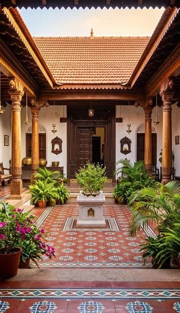 The courtyard of a Chettinad merchant mansion
